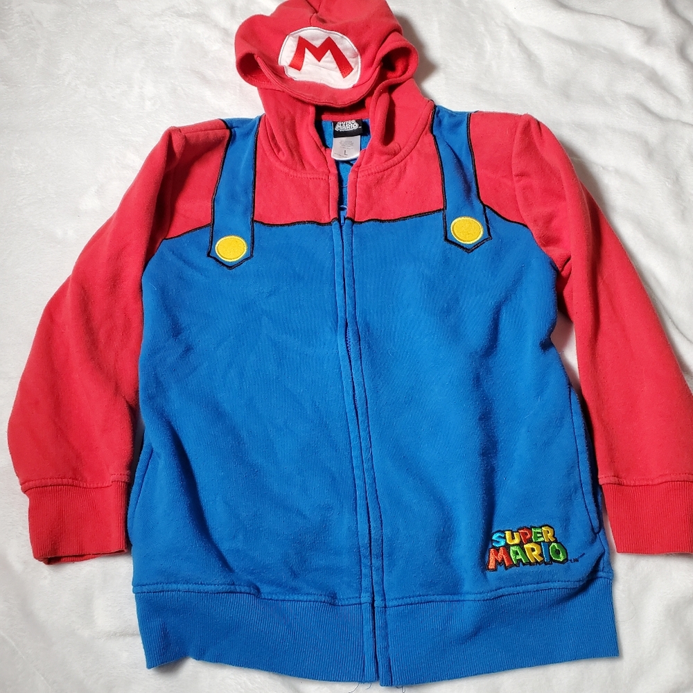Boys' KIDS Nintendo Super Mario Cosplay Full Zip Hoodie Sweatshirt Size L